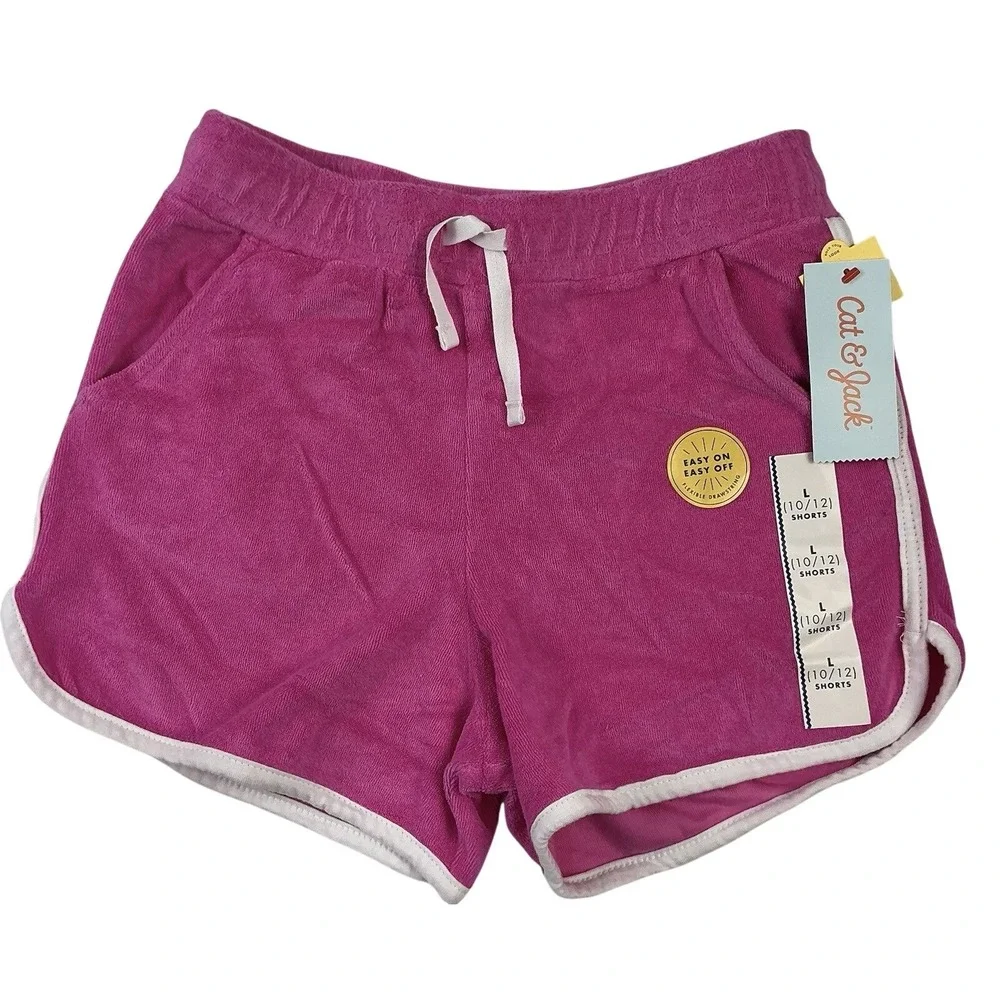 Cat Jack Kids Girls Pink Terry Cloth Drawstring Shorts Size L 10‎ 12